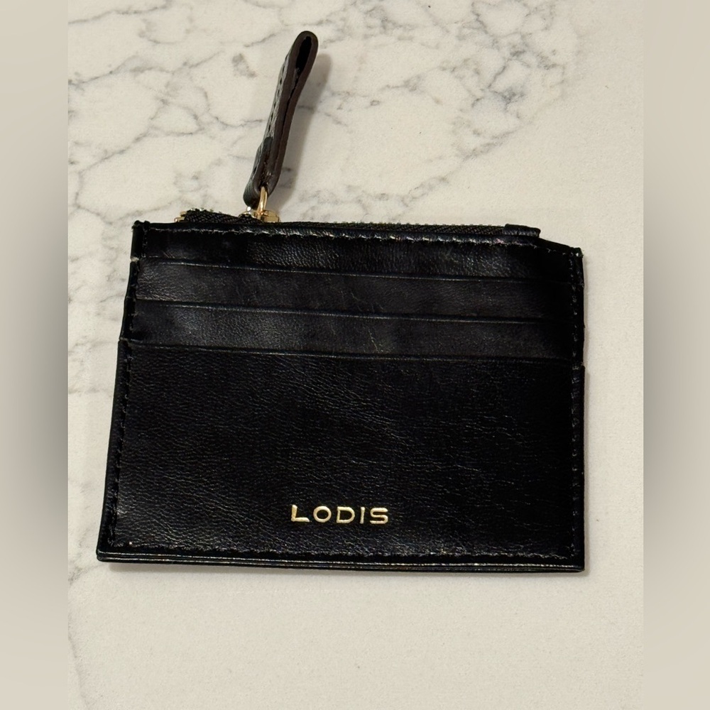 Lodis Black Leather Card Wallet with Zip Wristlet